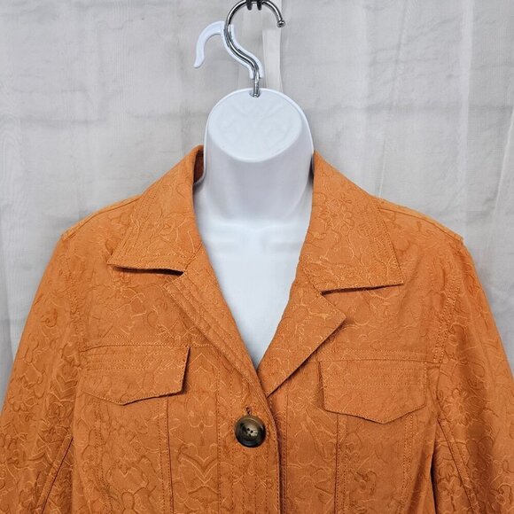Coldwater Creek Orange Floral Embroidered Jacket Boho 16 - Picture 2 of 14
